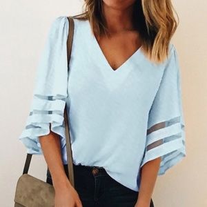 Light Blue V-Neck Blouse
